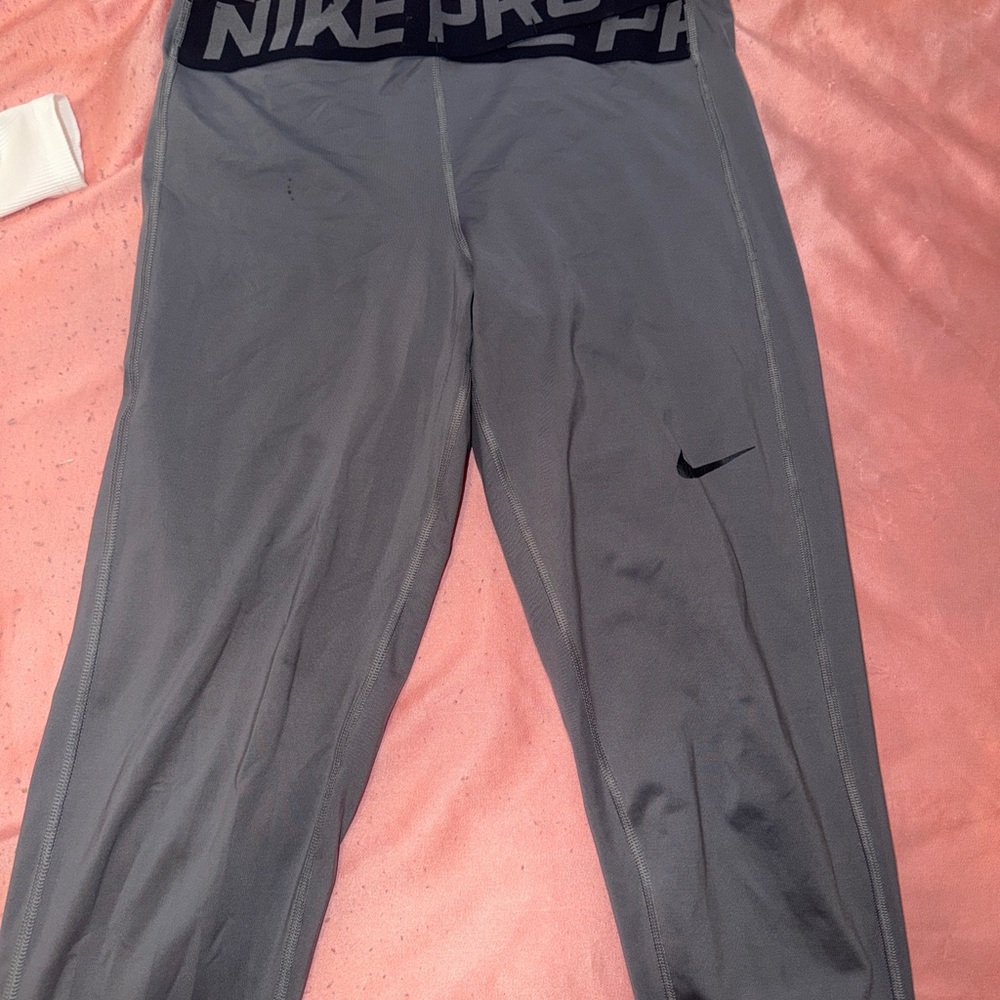 Nike Kids Gray Performance Leggings with Black Swoosh